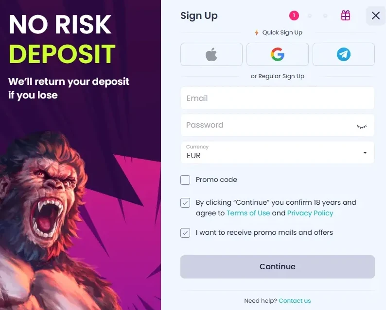 Registratie- en inlogscherm van BoomsBet met e-mailadres