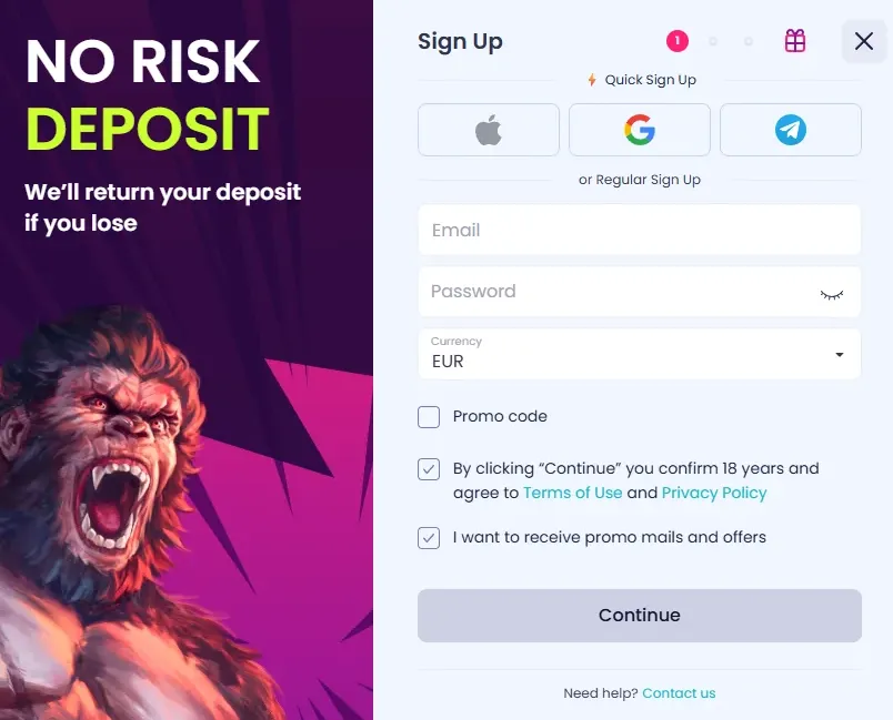 Registratie- en inlogscherm van BoomsBet met e-mailadres