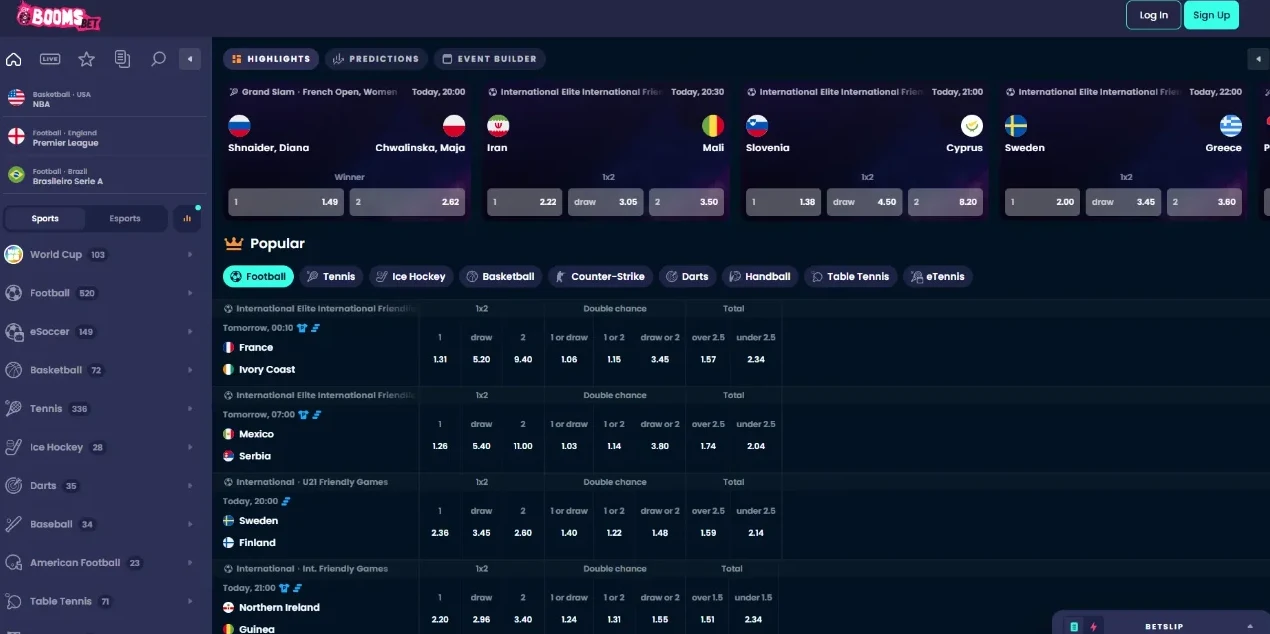 Sportsbook met voetbal, live betting en esports zoals CS en Dota 2 bij BoomsBet