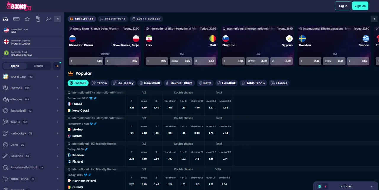 Sportsbook met voetbal, live betting en esports zoals CS en Dota 2 bij BoomsBet